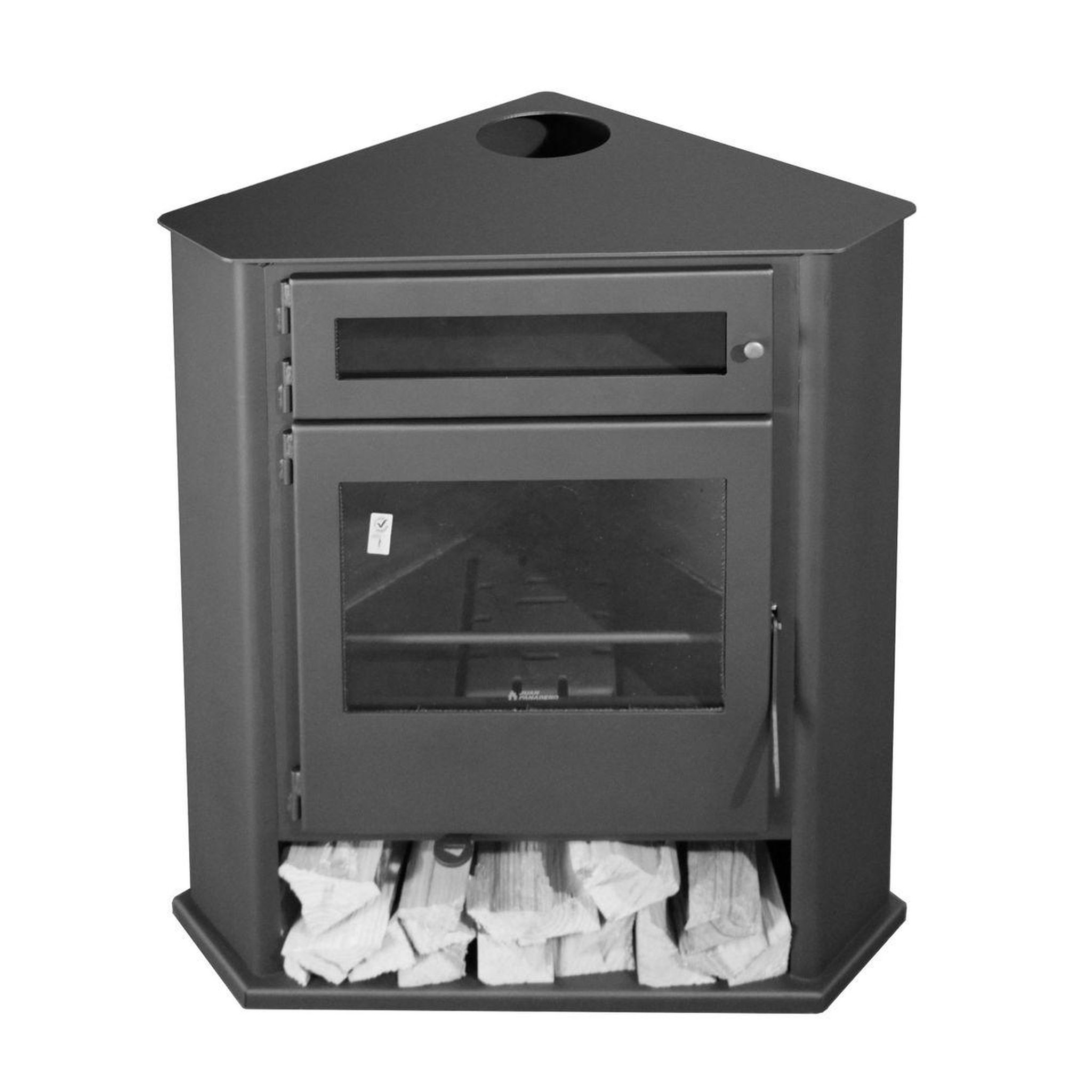 Voir la diapositive 1 : PANADERO Poêle à bois d'angle 8 Kw avec four et bûcher - R5 TITANIUM