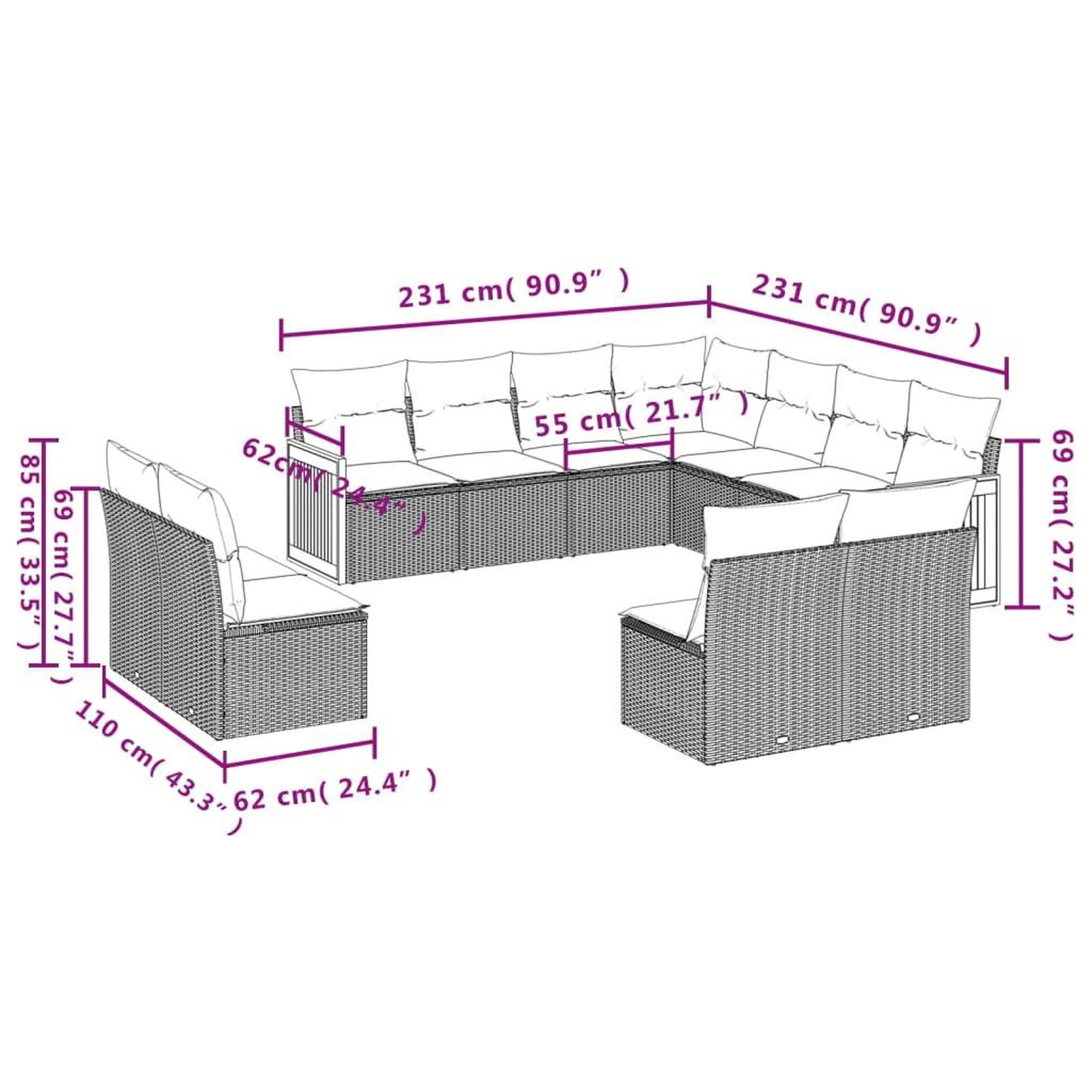 Voir la diapositive 4 : VIDAXL Salon de jardin 11 pcs avec coussins gris resine tressee