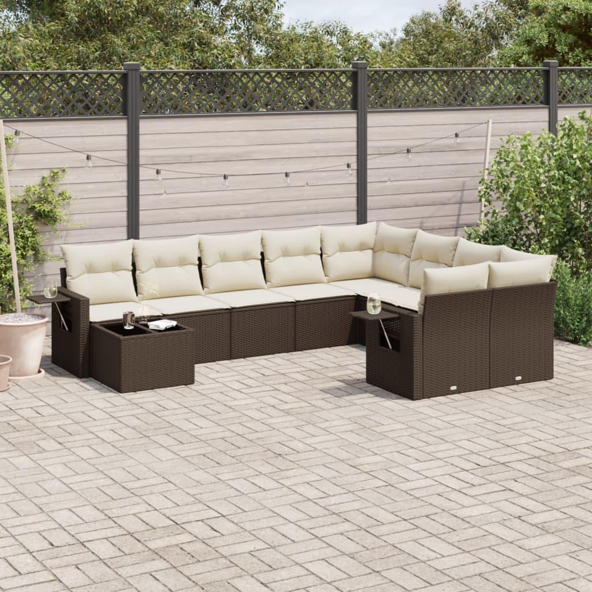 VIDAXL Salon de jardin 10 pcs avec coussins marron resine tressee