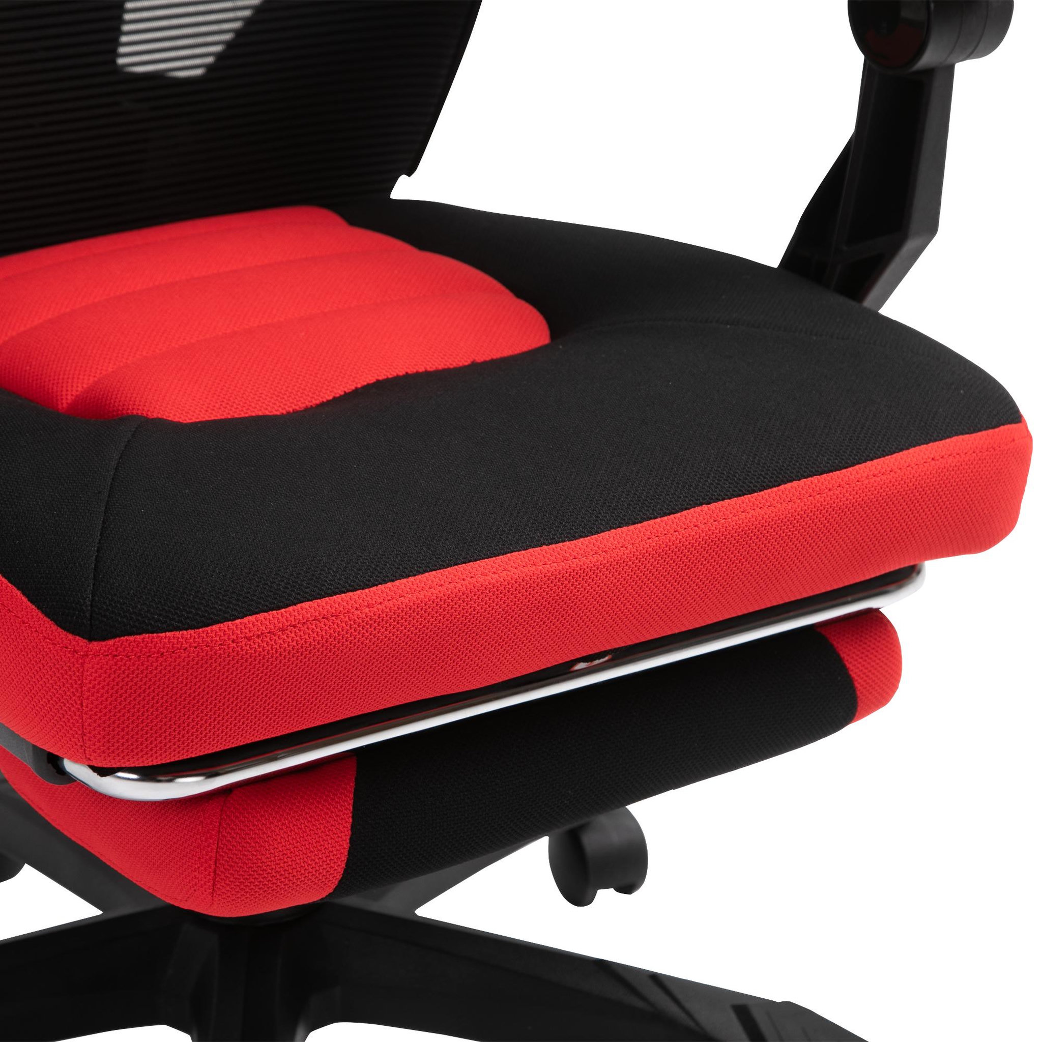 Voir la diapositive 5 : HOMCOM Fauteuil gaming chaise gamer dossier et hauteur réglable roulettes pivotantes repose-pied tissu maille rouge noir