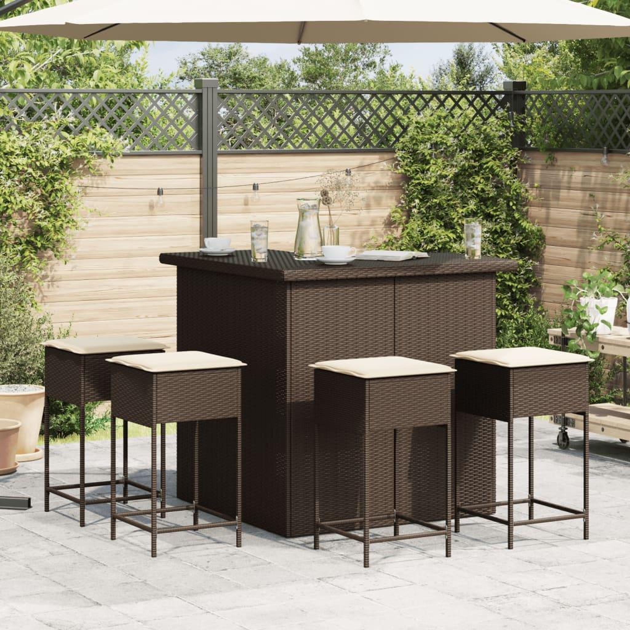 Voir la diapositive 3 : VIDAXL Ensemble de bar de jardin avec coussins 5 pcs marron poly rotin