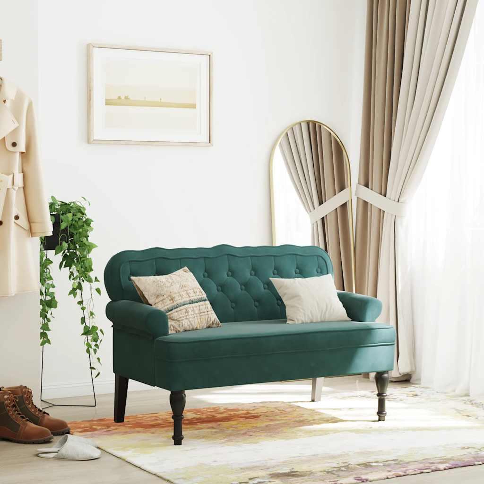 VIDAXL Banc avec dossier vert fonce 119,5x64,5x75 cm velours