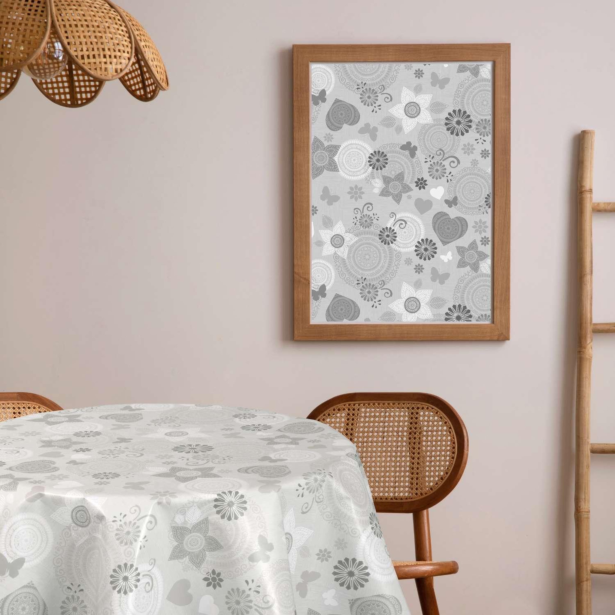 Voir la diapositive 2 : HABITABLE Nappe en toile cirée ronde Paco - Diam. 135 cm - Gris