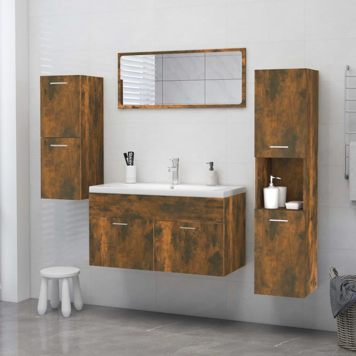 VIDAXL Armoire de bain Chene fume 30x30x130 cm Bois d'ingenierie