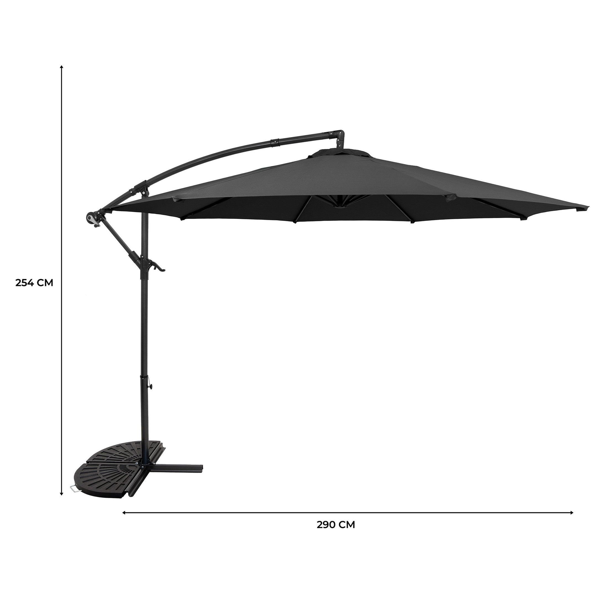 Voir la diapositive 5 : Monster Parasol Banane à Mât Déporté 3 m & 2 Pieds en Éventail
