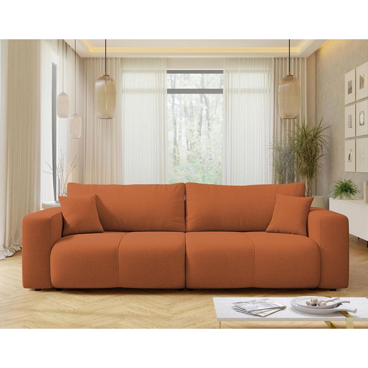 BEST MOBILIER Nicole - canapé droit 4 places convertible avec coffre en tissu