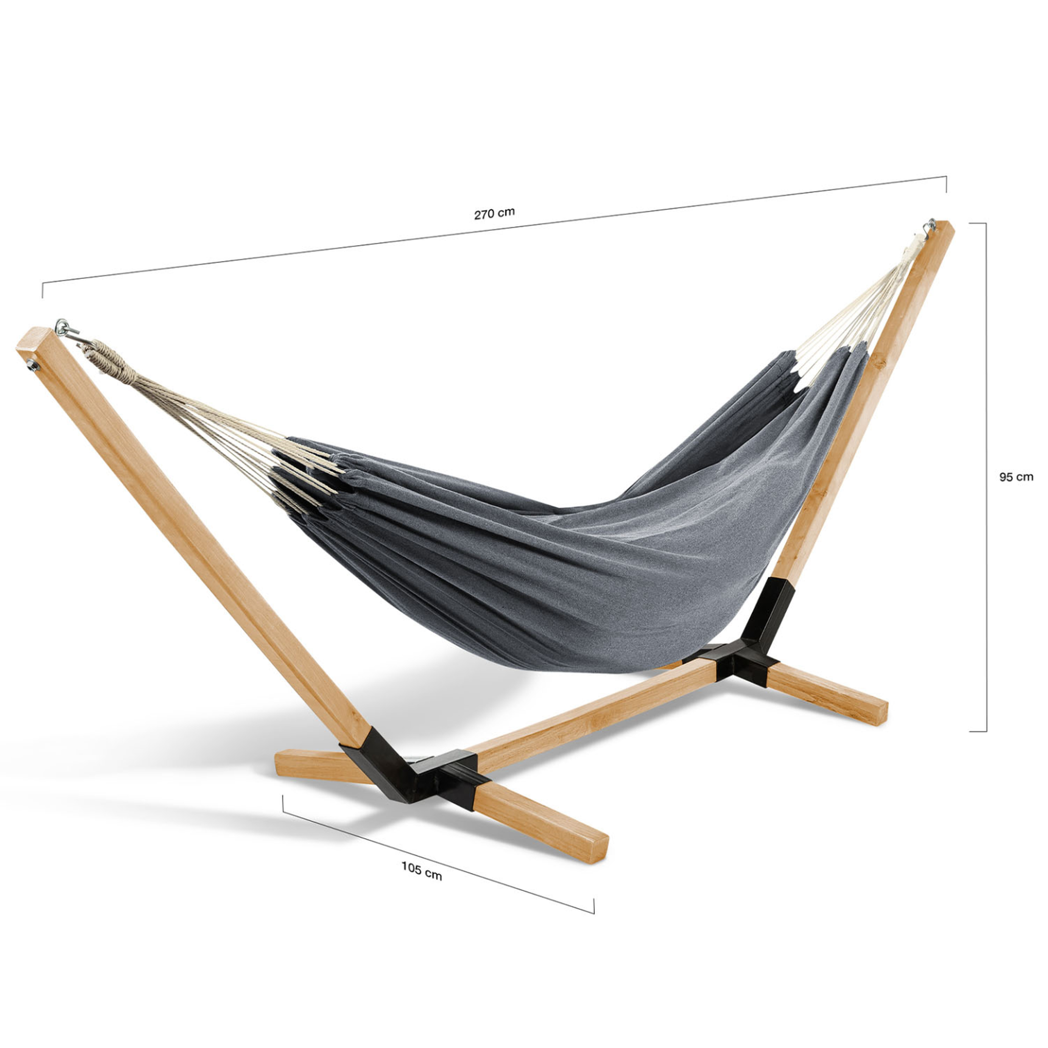 Voir la diapositive 3 : ID MARKET Hamac avec support bois et toile gris anthracite tahiti