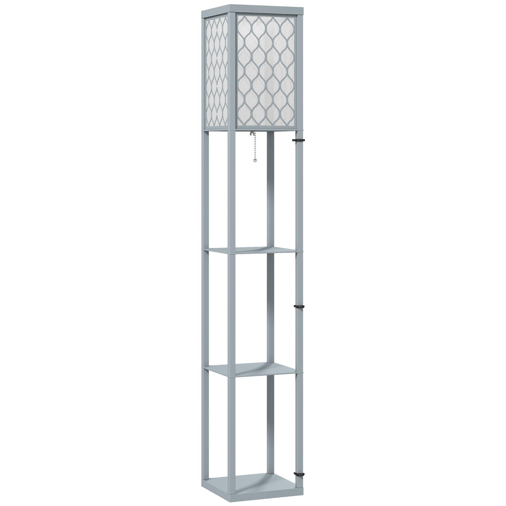 HOMCOM Lampadaire étagère lampe étagère 26L x 26l x 160H cm 3 étagères 4 niveaux MDF gris motif nid d'abeille