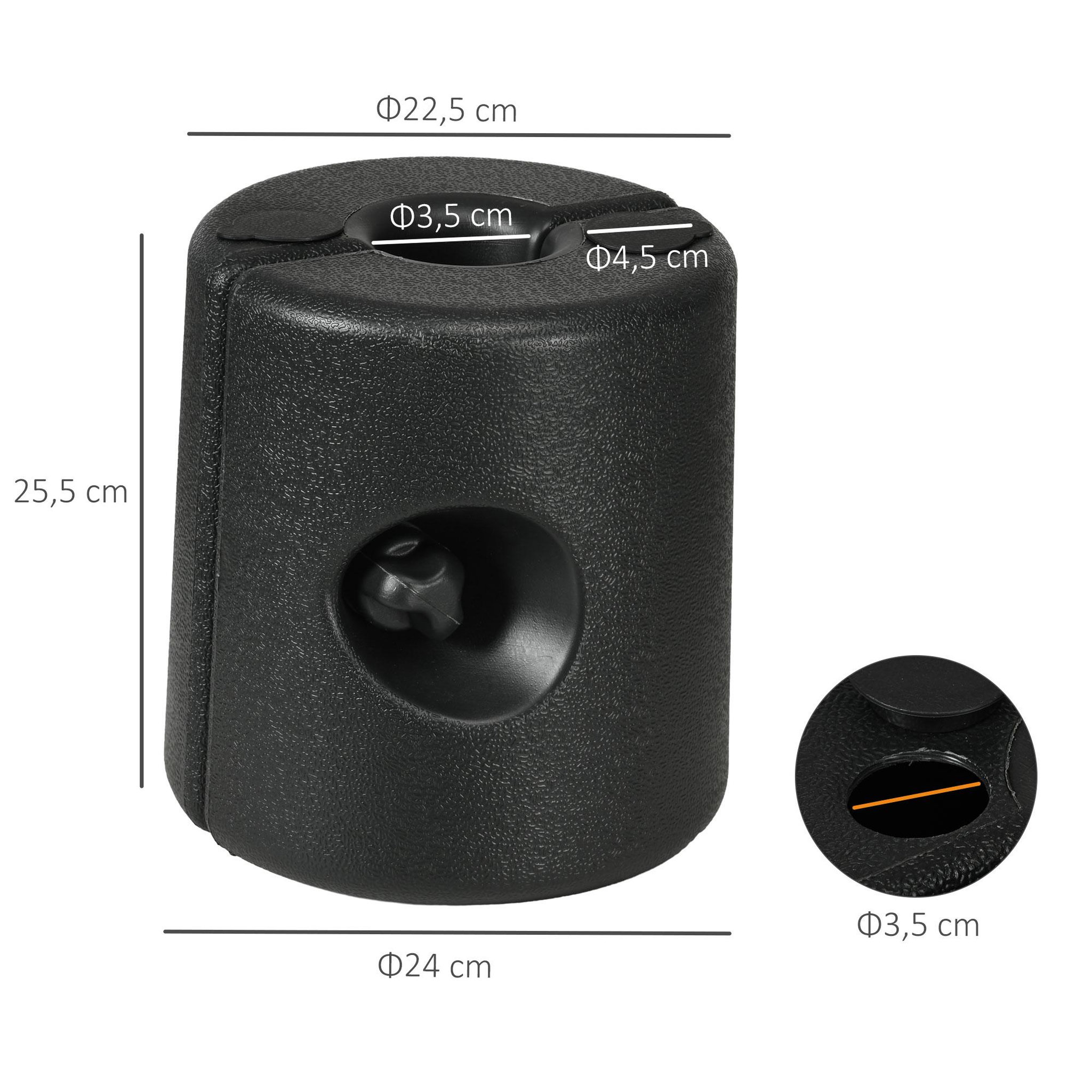 Voir la diapositive 3 : OUTSUNNY Lot de 4 poids de lestage cylindrique pour tonnelle barnum tente dim. Ø 22 / Ø 24 x 25H cm HDPE noir