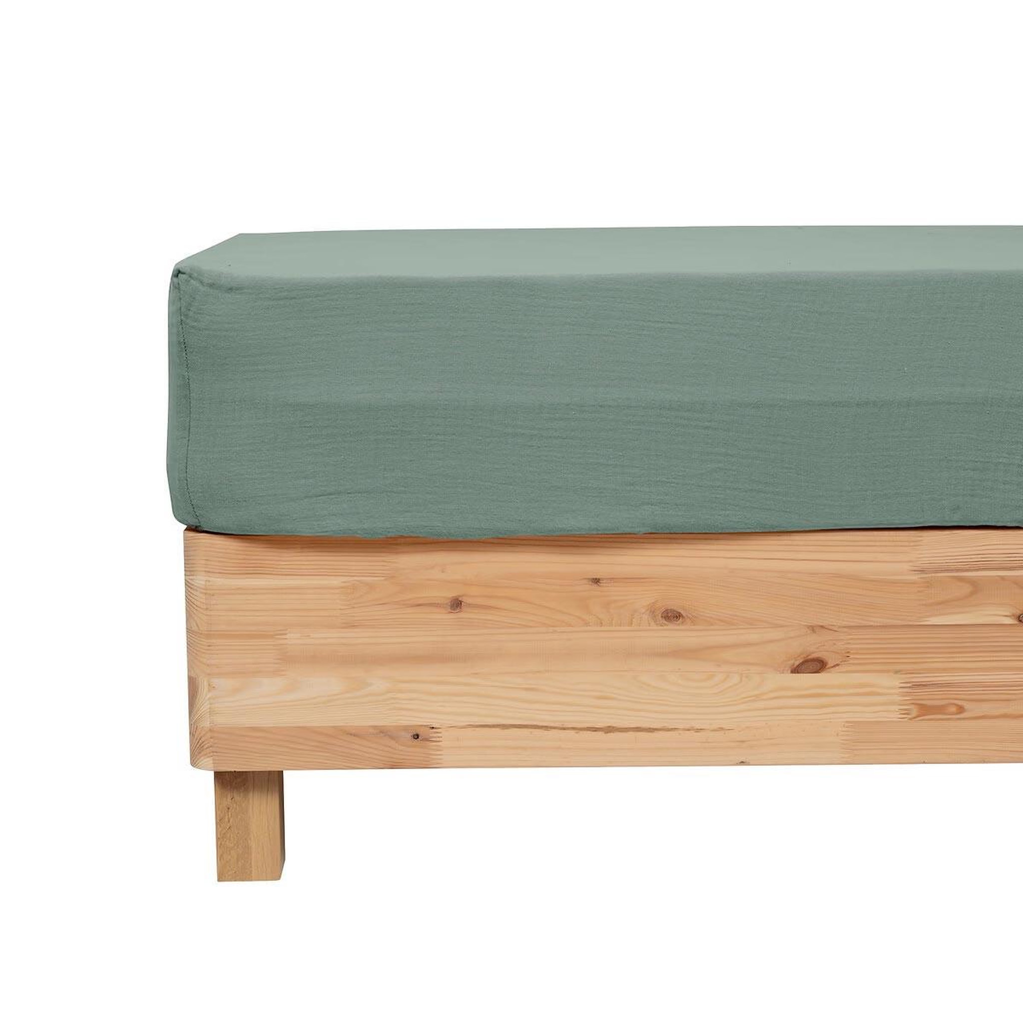 Voir la diapositive 2 : ATMOSPHERA Drap housse en gaze de coton  flora  140x190cm vert céladon