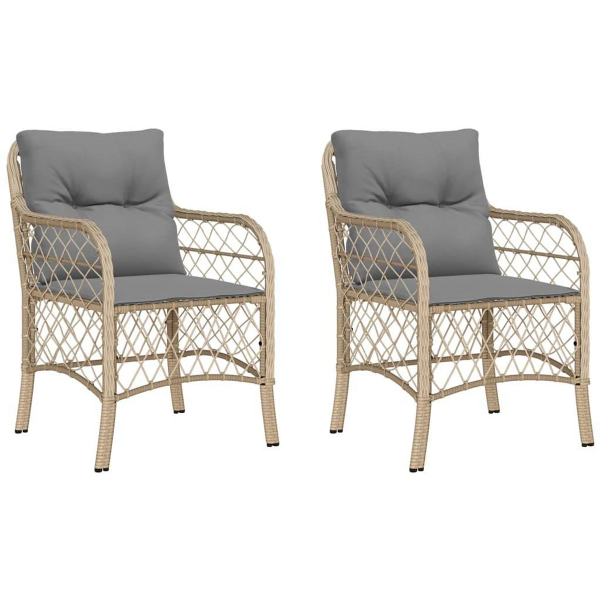VIDAXL Chaises de jardin avec coussins lot de 2 melange beige rotin