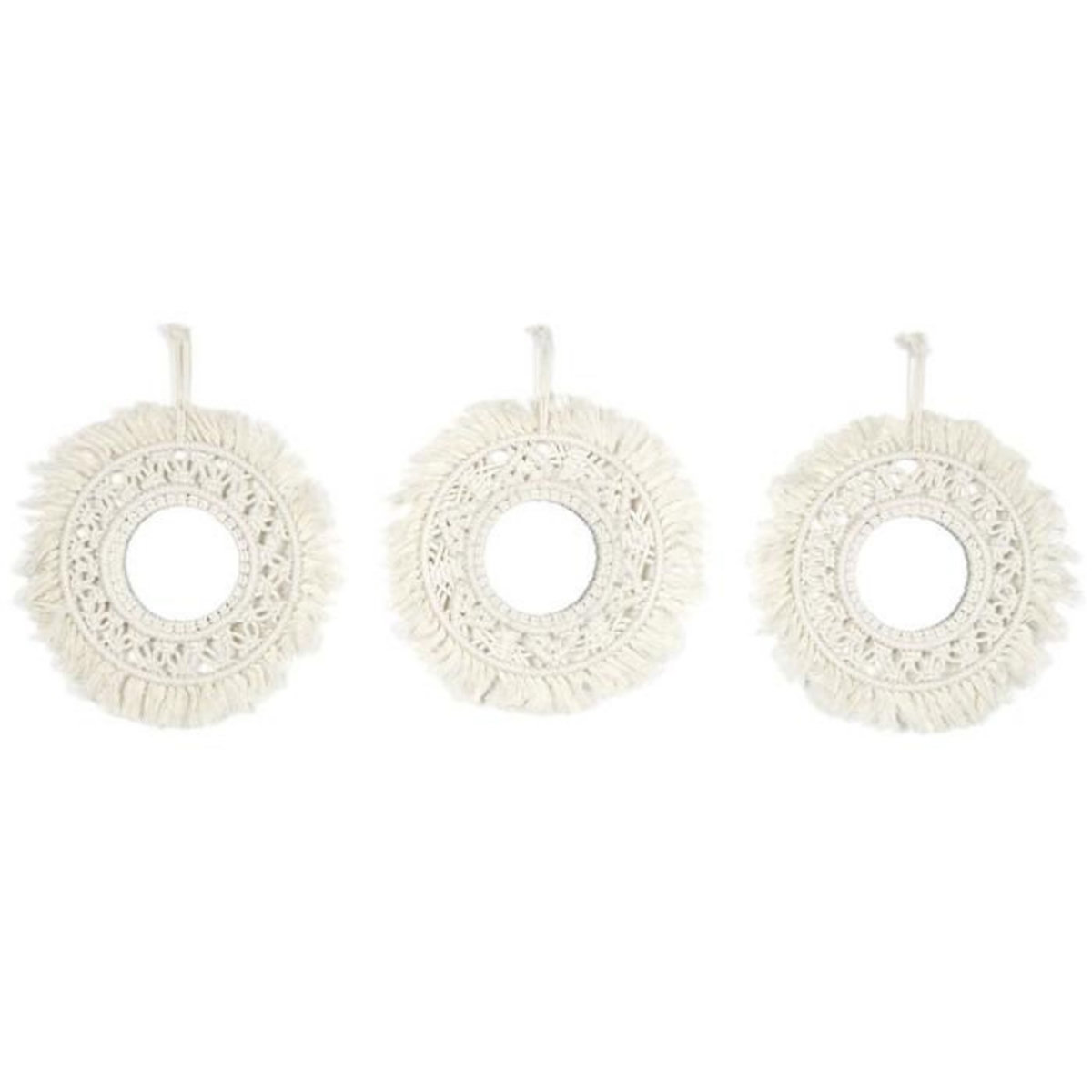 Paris Prix Lot de 3 Miroirs Déco  Boho  28cm Beige