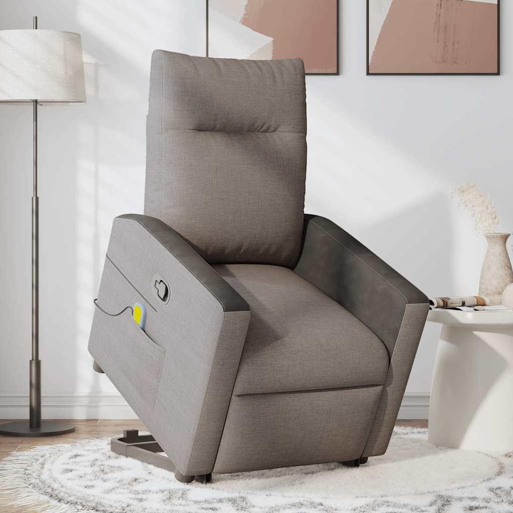 Voir la diapositive 3 : VIDAXL Fauteuil inclinable de massage Taupe Tissu