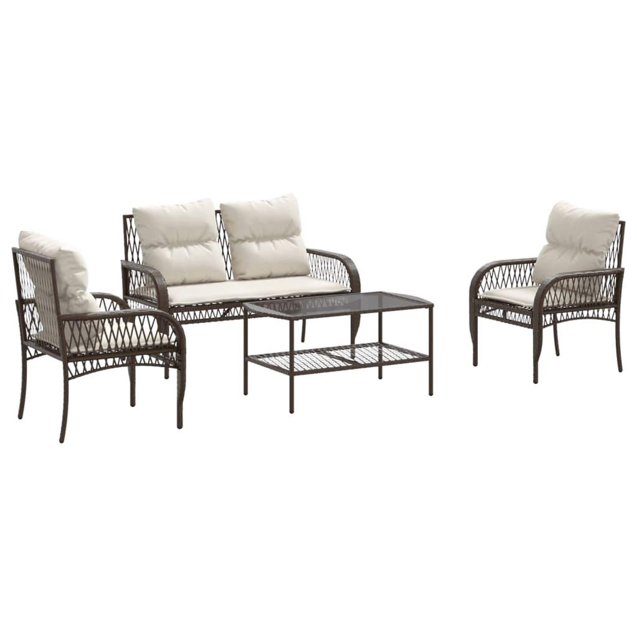Voir la diapositive 2 : VIDAXL Salon de jardin 4 pcs avec coussins marron resine tressee