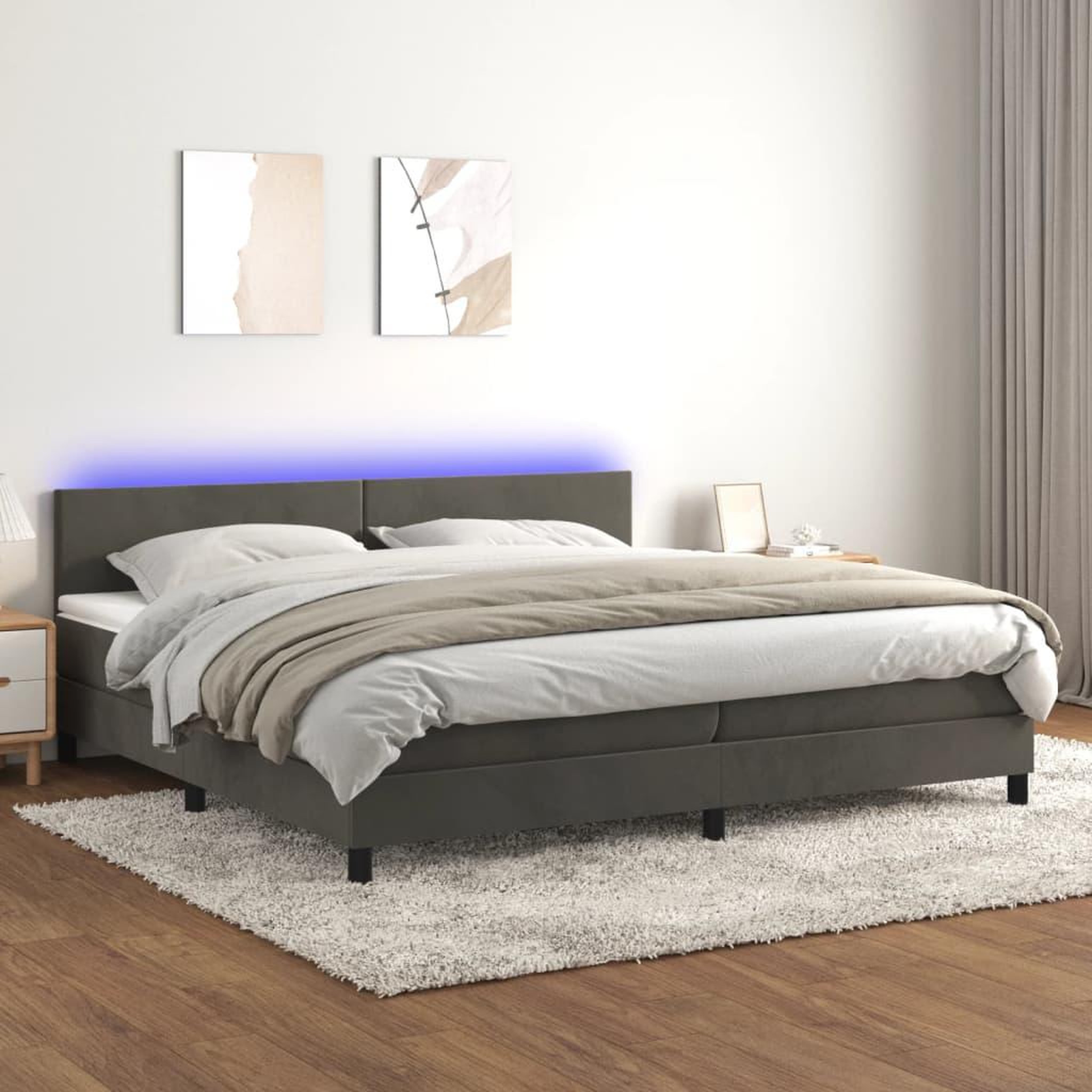 Voir la diapositive 1 : VIDAXL Sommier a lattes de lit avec matelas LED Gris fonce 200x200 cm