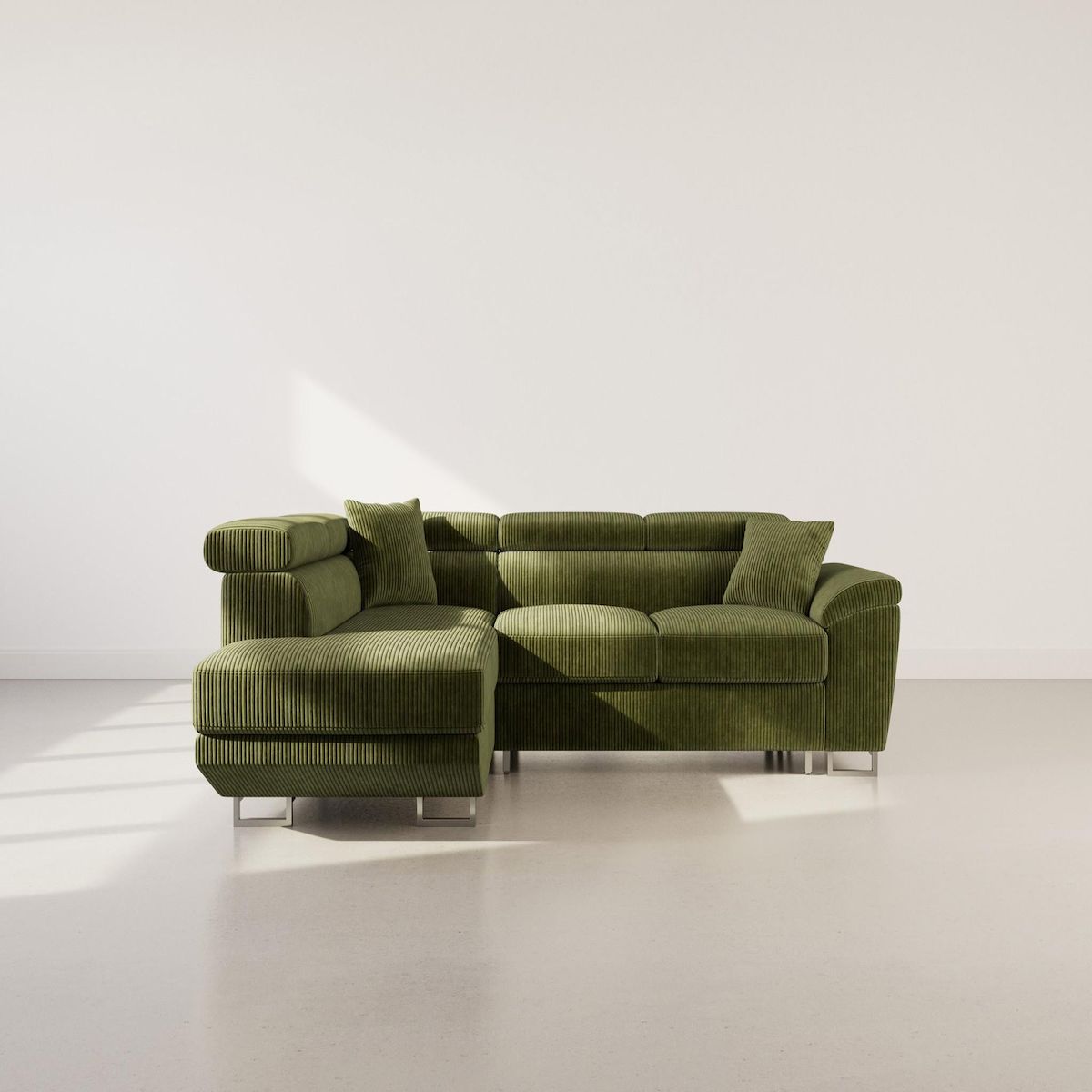 BEST MOBILIER Baoji - canapé d'angle gauche 5 places convertible avec têtières et coffre en velours côtelé