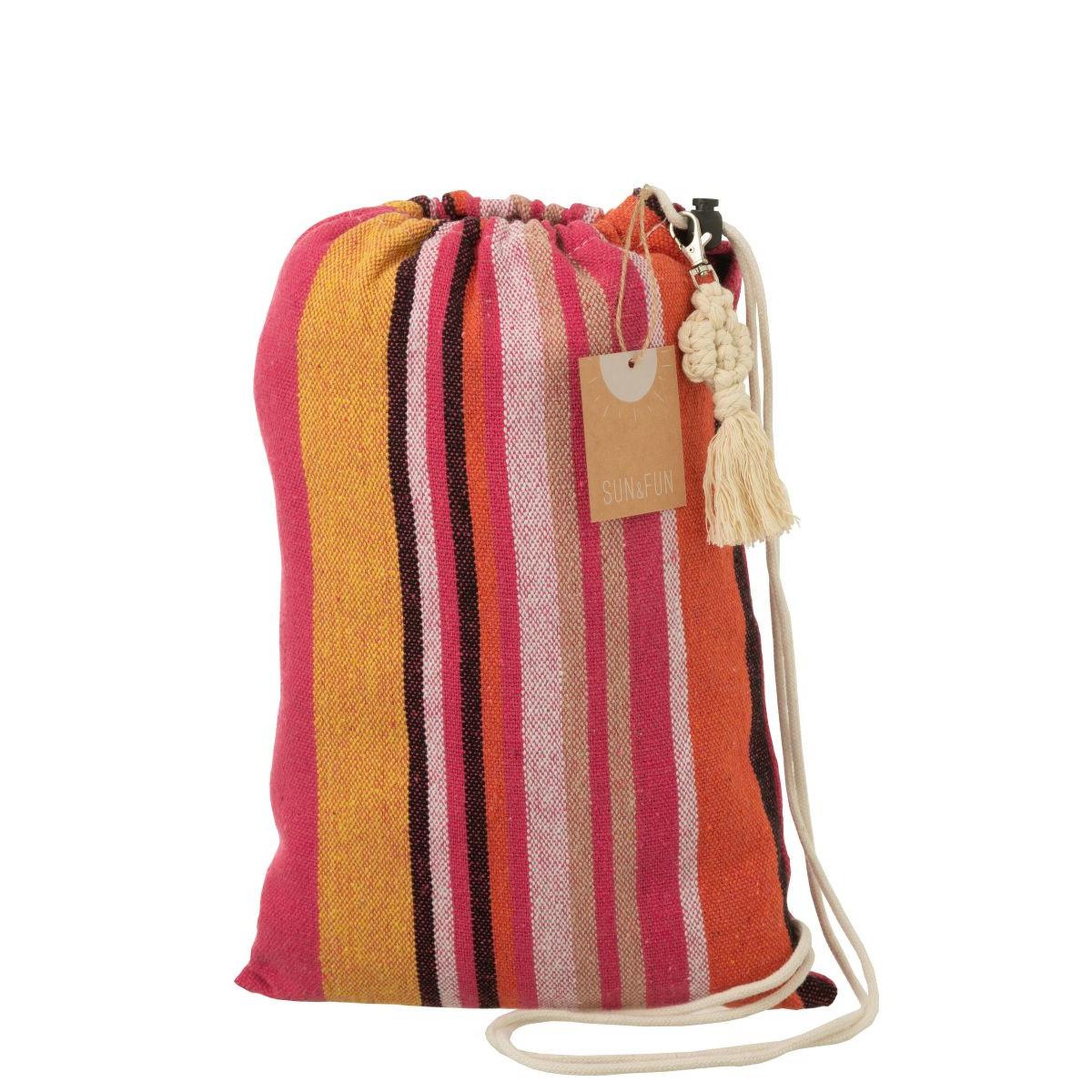 Voir la diapositive 4 : J-LINE Hamac en tissu  rayures  200cm rose foncé