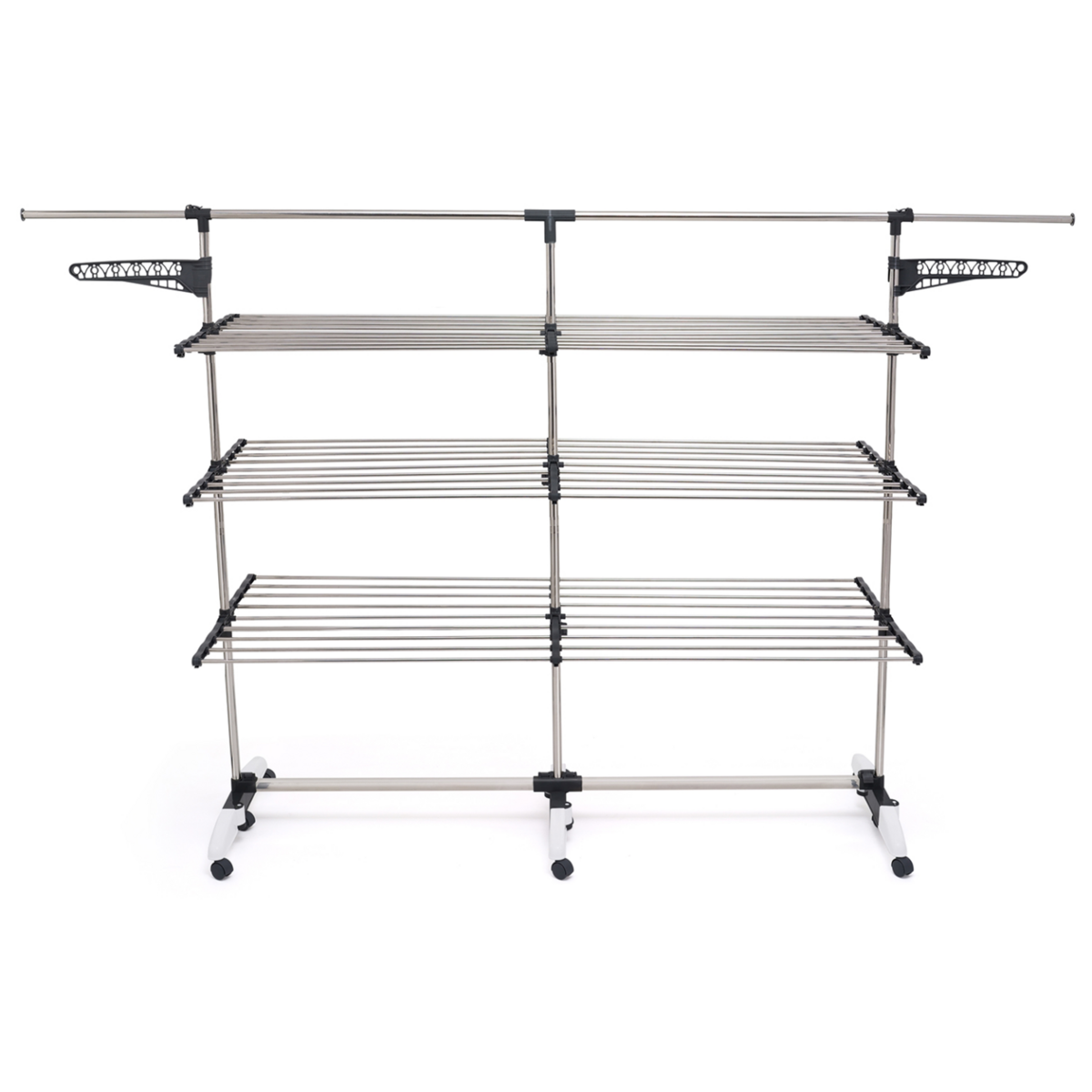 ID MARKET Séchoir à linge vertical pliable 3 niveaux SUPRA capacité 50M avec tringle télescopique blanc et gris