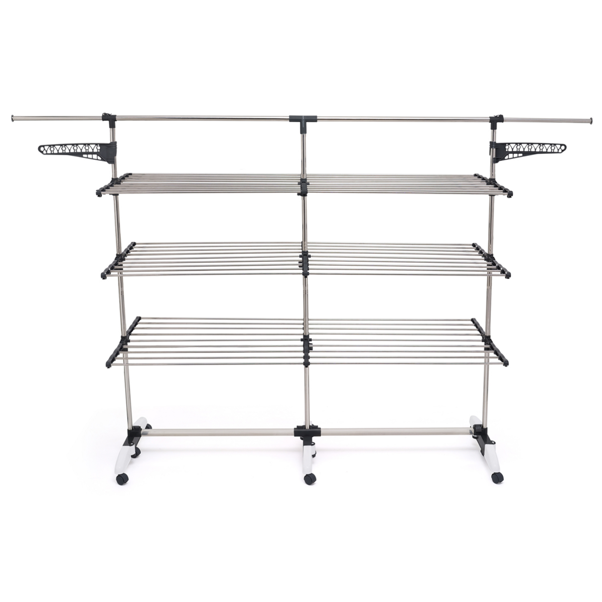 ID MARKET Séchoir à linge vertical pliable 3 niveaux SUPRA capacité 50M avec tringle télescopique blanc et gris