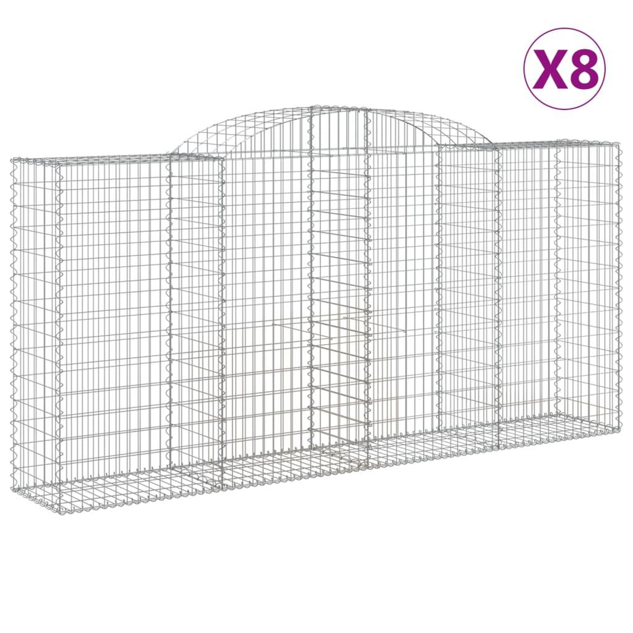 Voir la diapositive 2 : VIDAXL Paniers a gabions arques 8 pcs 300x50x140/160 cm fer galvanise