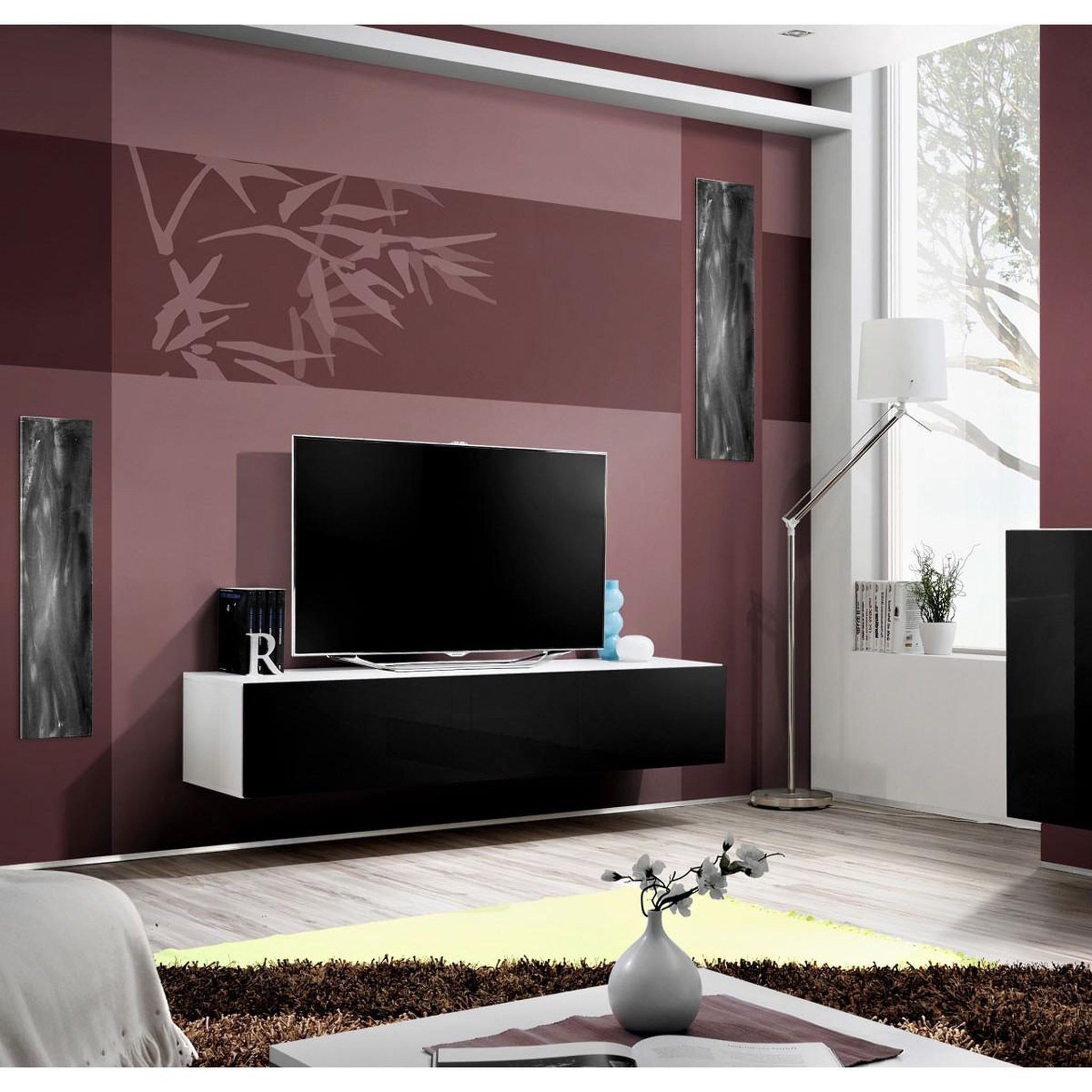 Voir la diapositive 4 : Paris Prix Meuble tv mural design  fly a2  160cm noir & blanc