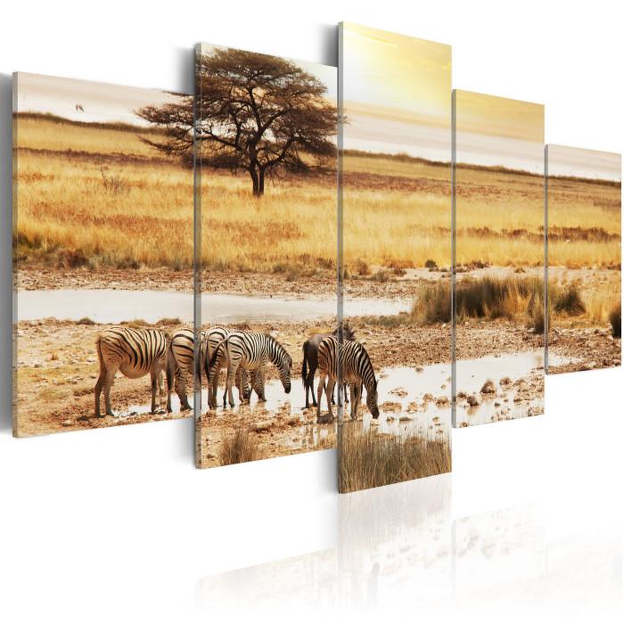 Paris Prix Tableau Imprimé  Zèbres dans la Savane. Coloris disponibles : Multicolore