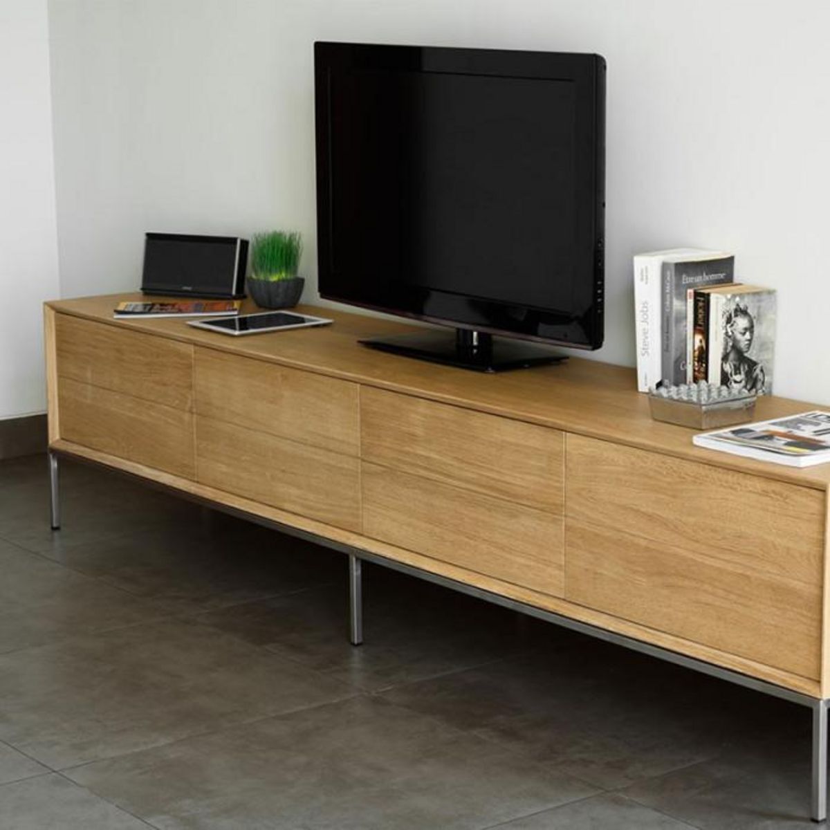 Paris Prix Meuble TV 2 Tiroirs 2 Portes  Kubico  225cm Chêne Massif