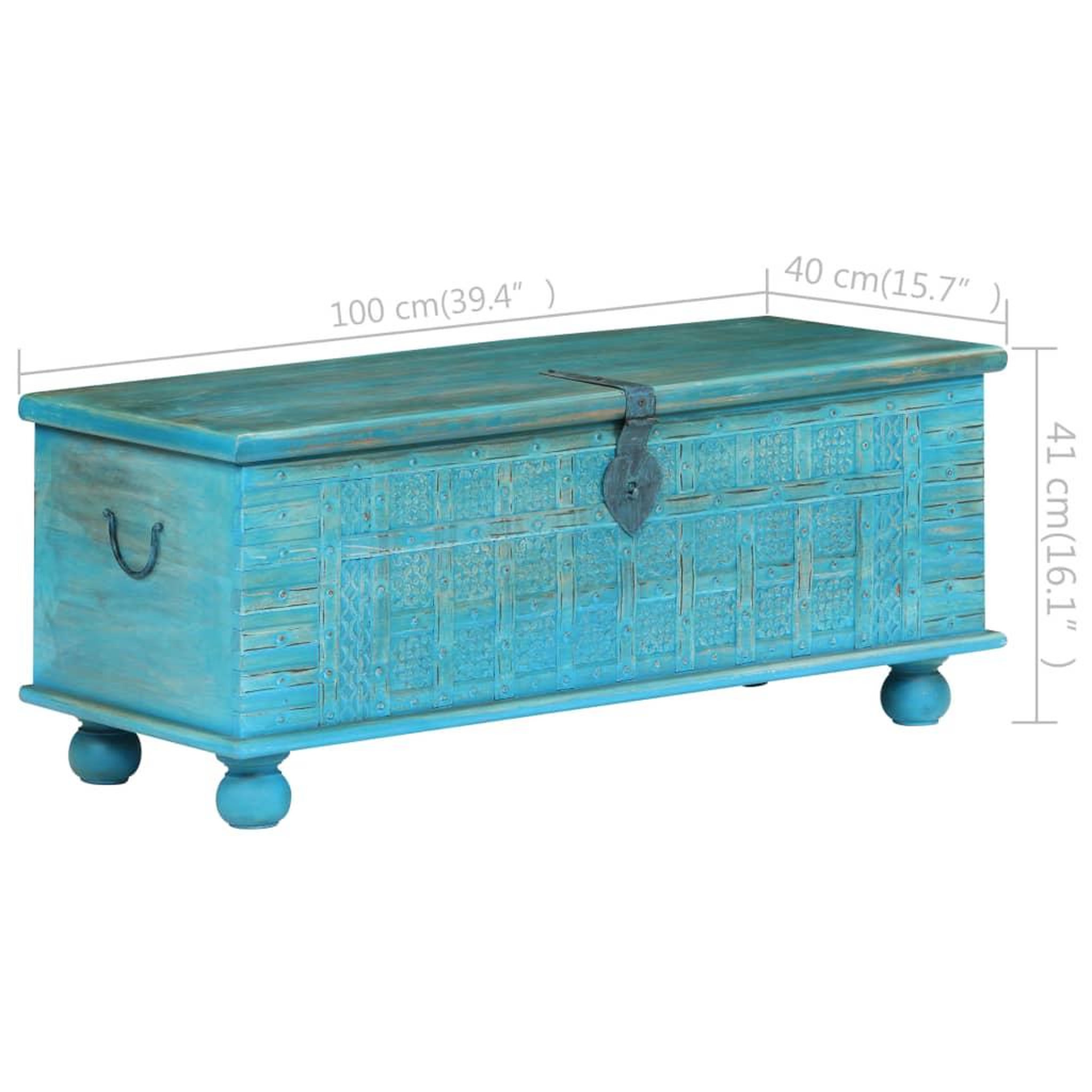 Voir la diapositive 6 : VIDAXL Coffre de rangement Bois de manguier massif 100x40x41 cm Bleu