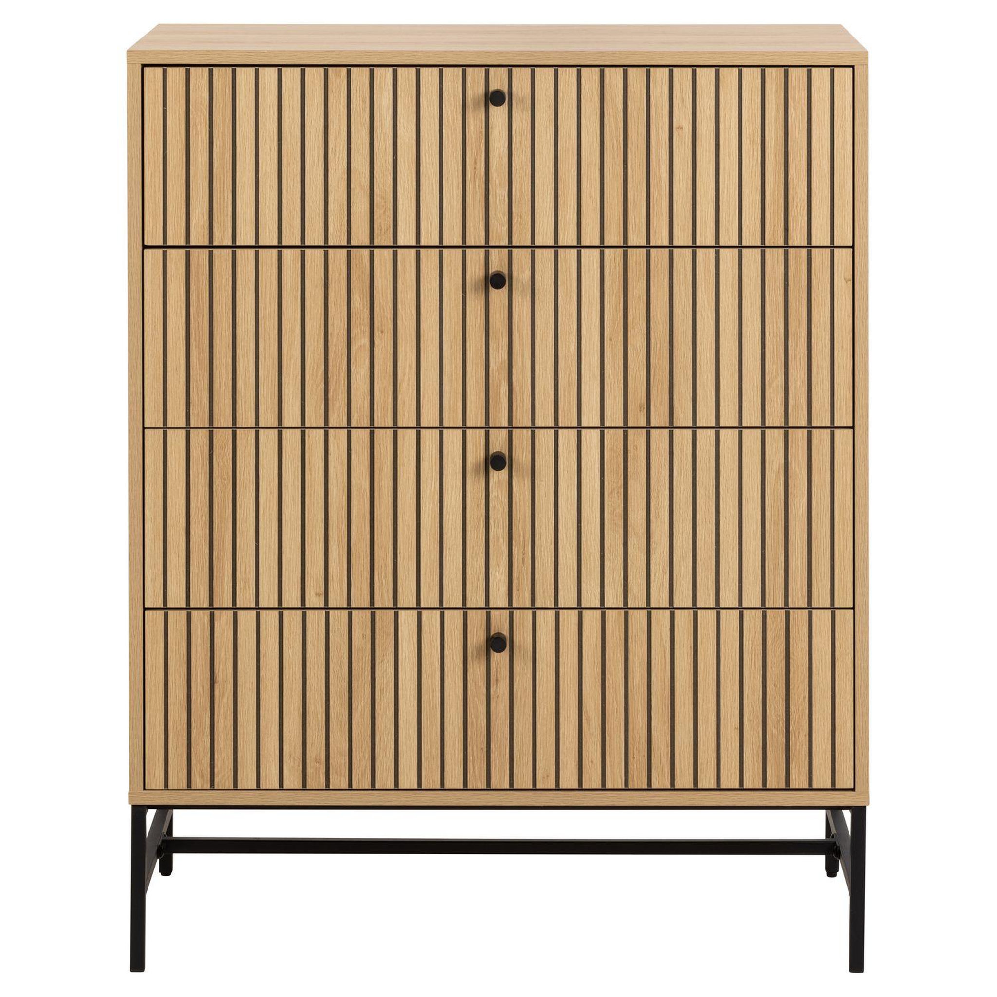 Voir la diapositive 4 : TOILINUX Commode rectangulaire à 4 tiroirs effet tasseaux baïkal - beige