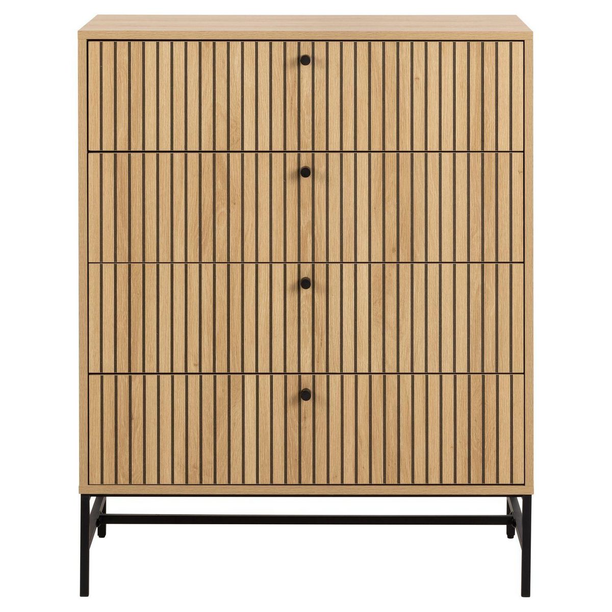 TOILINUX Commode rectangulaire à 4 tiroirs effet tasseaux BAÏKAL - Beige