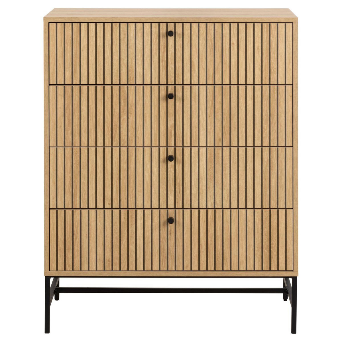 TOILINUX Commode rectangulaire à 4 tiroirs effet tasseaux BAÏKAL - Beige