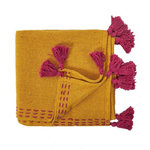 The Home Deco Factory Jeté de canapé surpiqué pompons jaune 130x150 cm