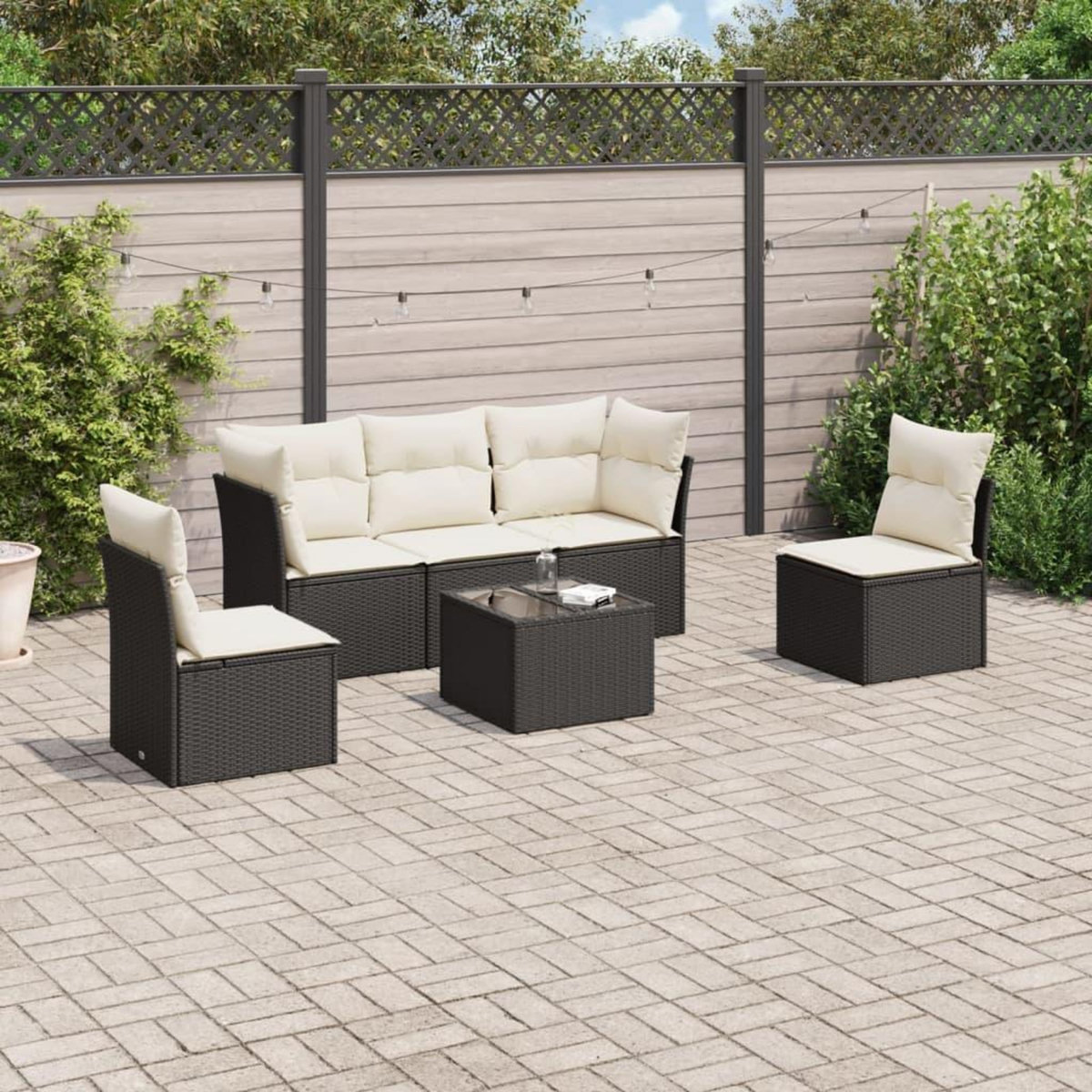 VIDAXL Salon de jardin 6 pcs avec coussins noir resine tressee