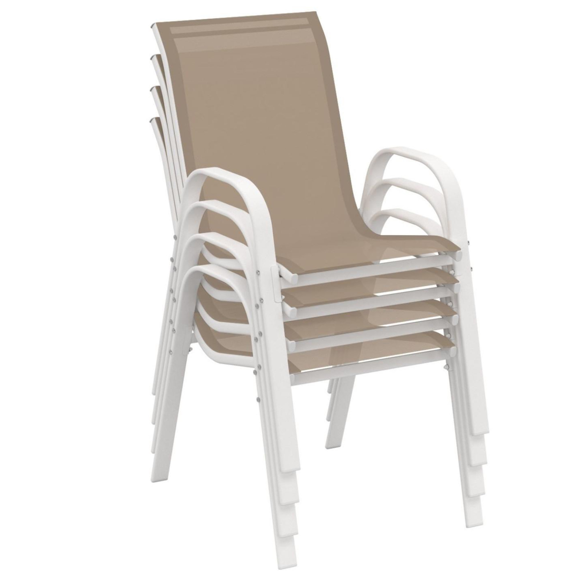 Voir la diapositive 4 : ID MARKET Lot de 4 chaises de jardin lyma métal et textilène empilables blanc et beige taupe