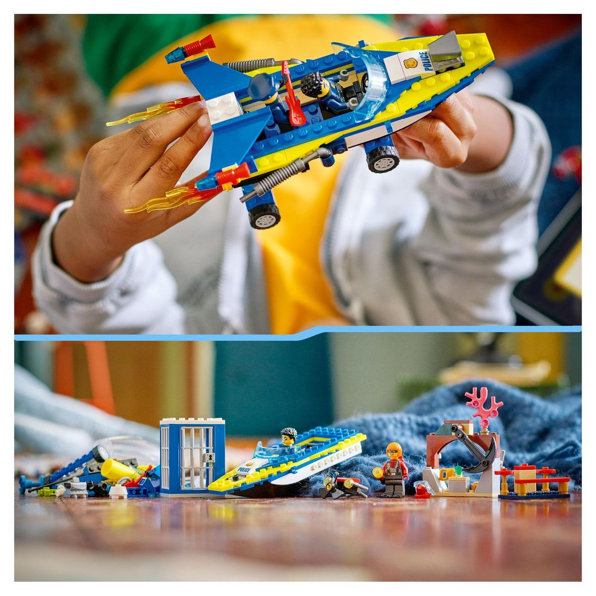 LEGO City 60355 Mission détective de la police sur l'eau, Jouet Interactif avec Bateau