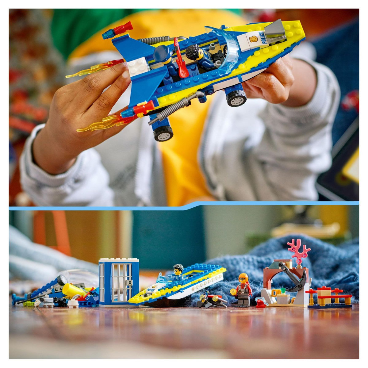 LEGO City 60355 Mission détective de la police sur l'eau, Jouet Interactif avec Bateau