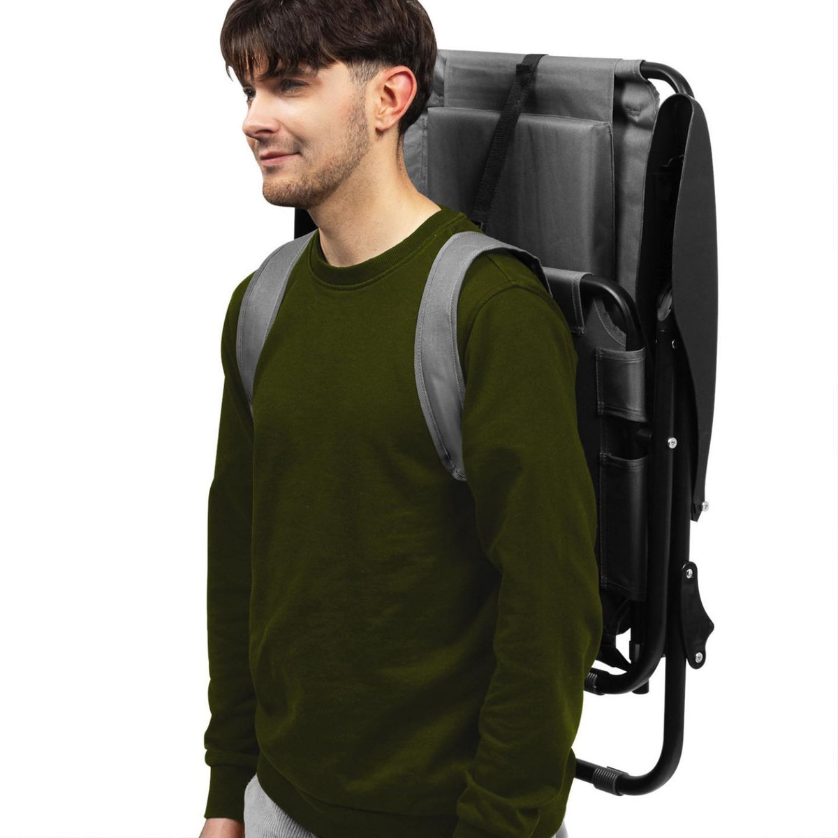 ID MARKET Lot de 2 chaises de plage pliantes - fauteuils de jardin inclinables sac à dos gris anthracite et toile grise