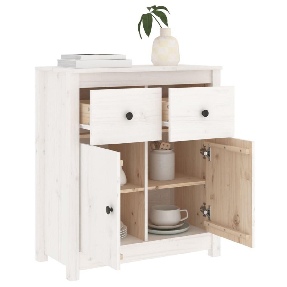 VIDAXL Buffet blanc 70x35x80 cm bois massif de pin