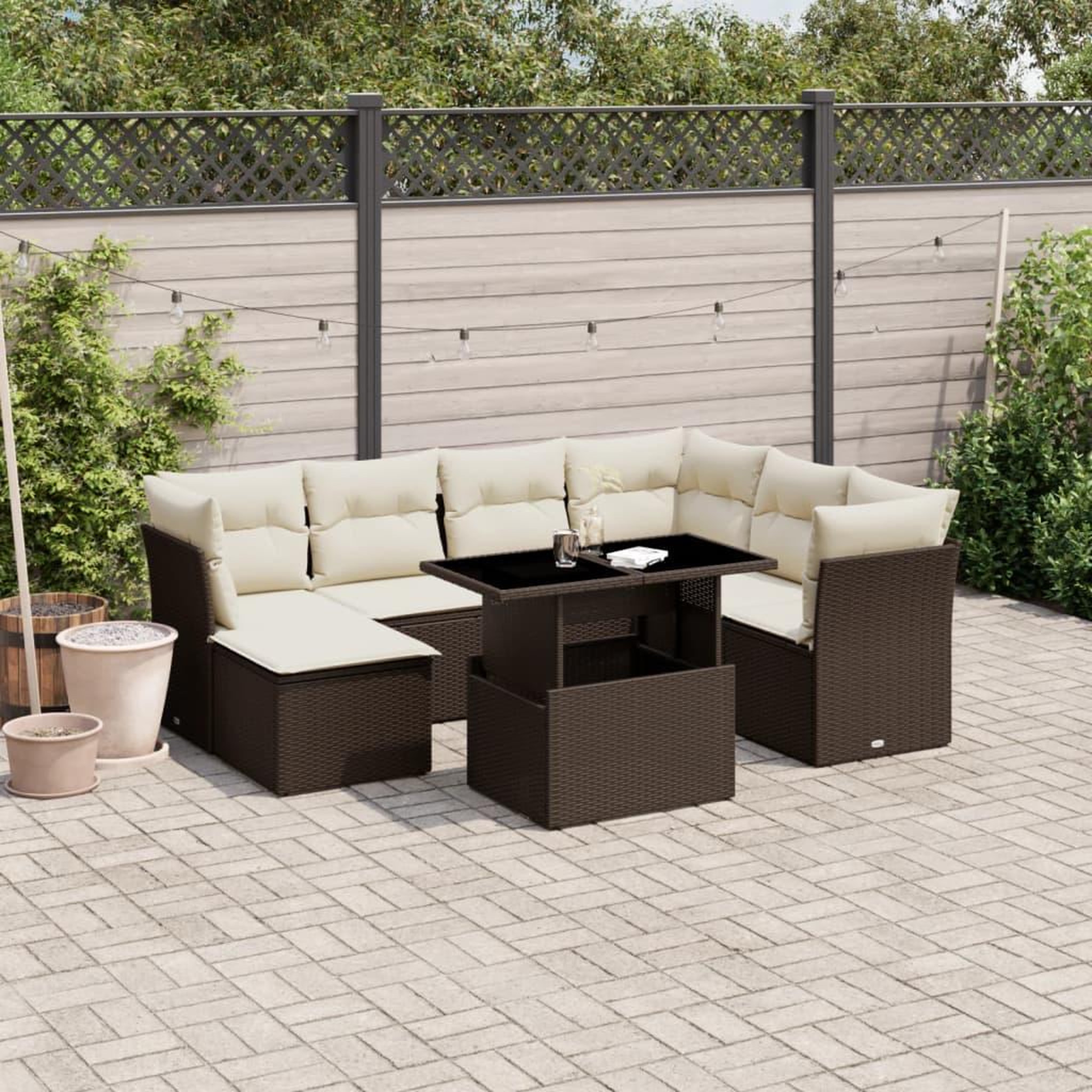 VIDAXL Salon de jardin 8 pcs avec coussins marron resine tressee