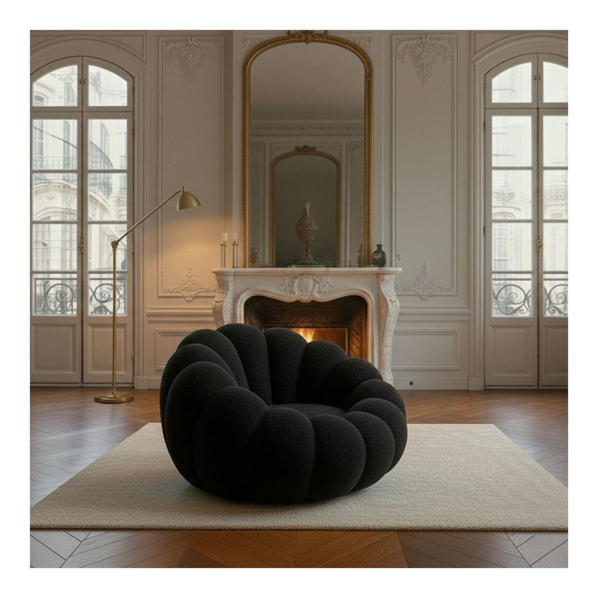 Voir la diapositive 5 : Paris Prix Fauteuil design coquillage  bouclette  98cm noir