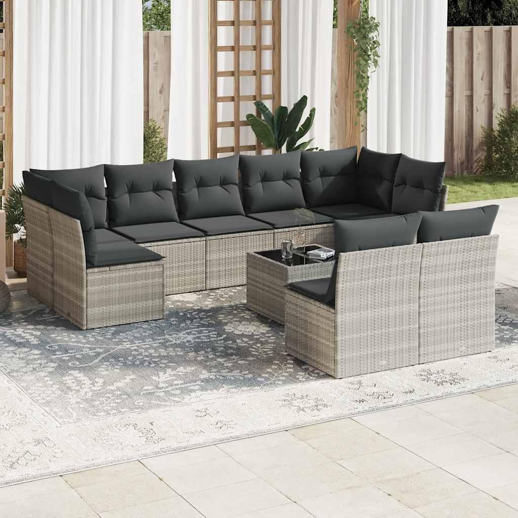 VIDAXL Salon de jardin avec coussins 10 pcs gris clair resine tressee