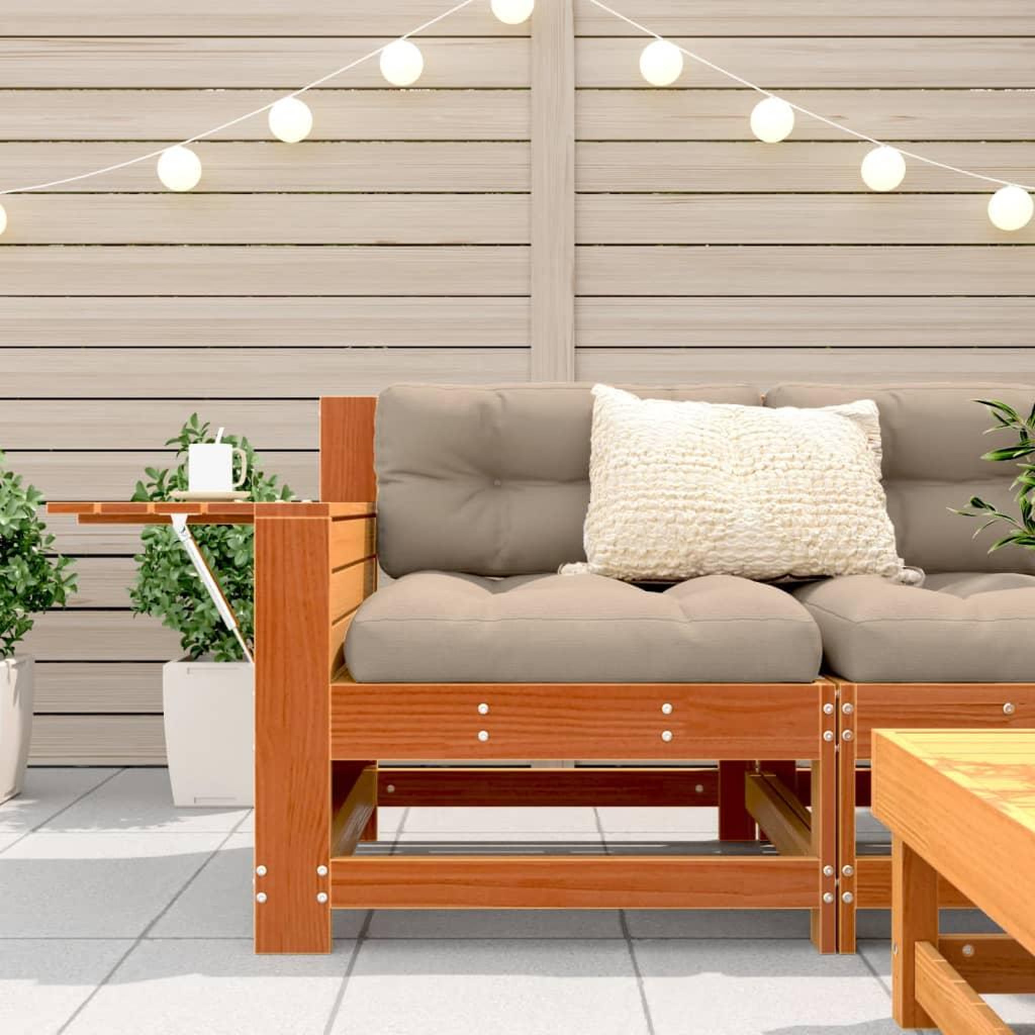 Voir la diapositive 3 : VIDAXL Canape de jardin accoudoir coussins cire marron bois pin massif