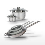 ELO Lot de 3 Poêles 24/28/32 cm et 2 Faitouts 12/24 cm Elo Relief Solution