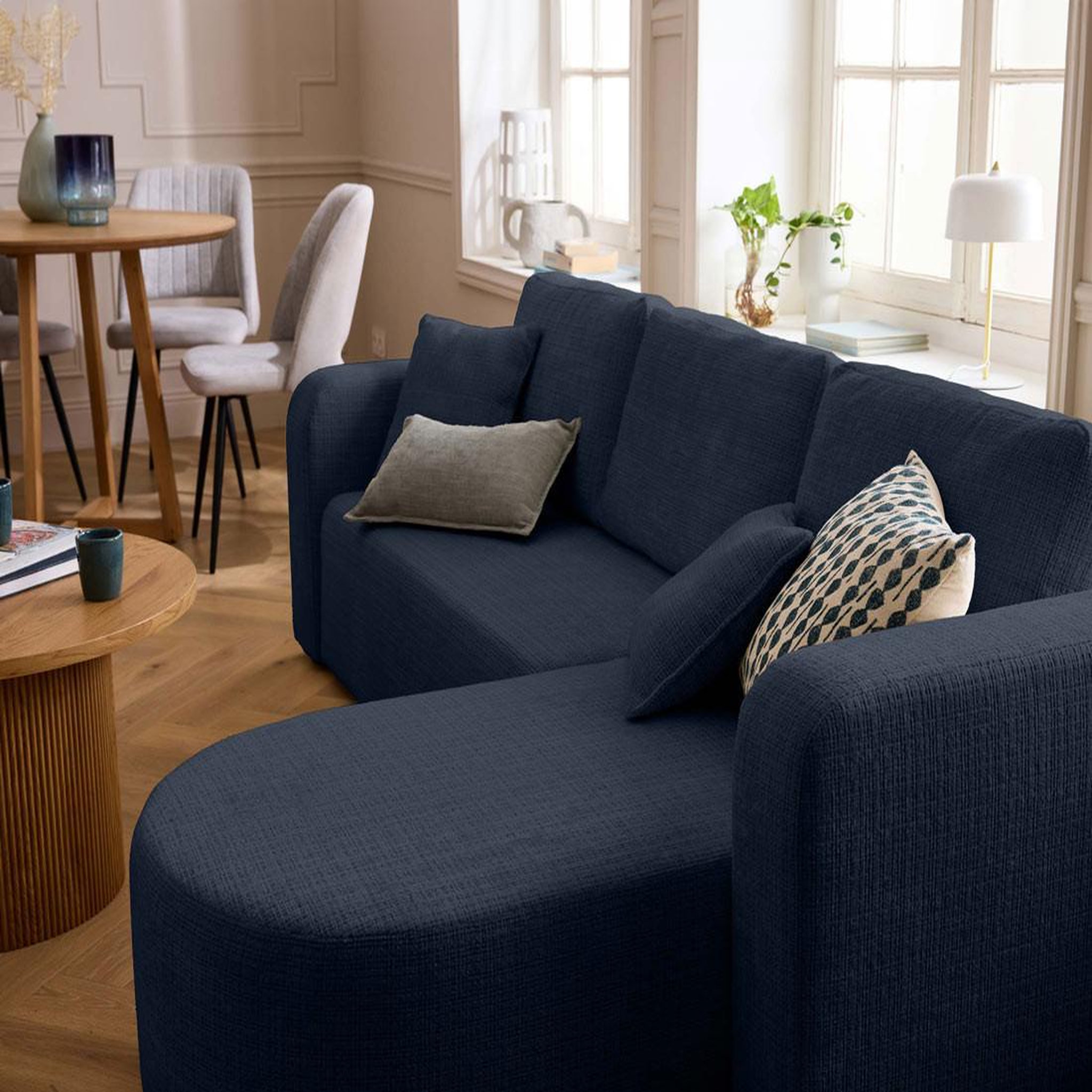 Voir la diapositive 5 : BEST MOBILIER Miro - canapé d'angle réversible - 4 places - convertible avec coffre - en velours texturé