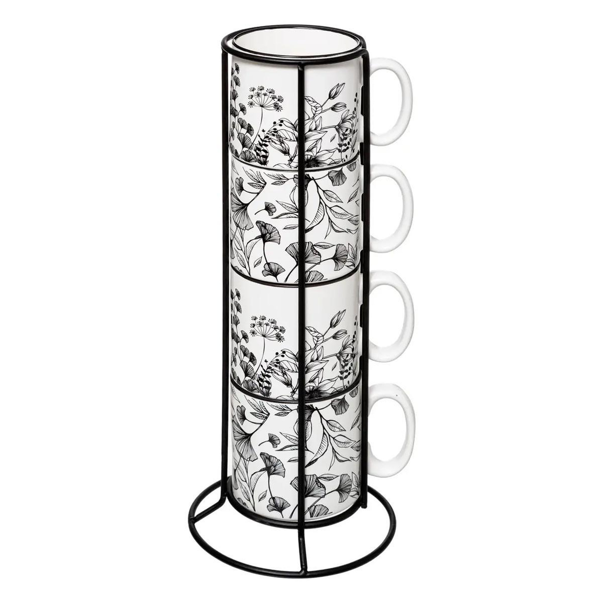 SECRET DE GOURMET Lot de 4 mugs sur rack  white floral  24cl blanc