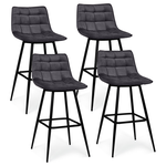 ID MARKET Lot de 4 tabourets de bar MADY en velours gris foncé