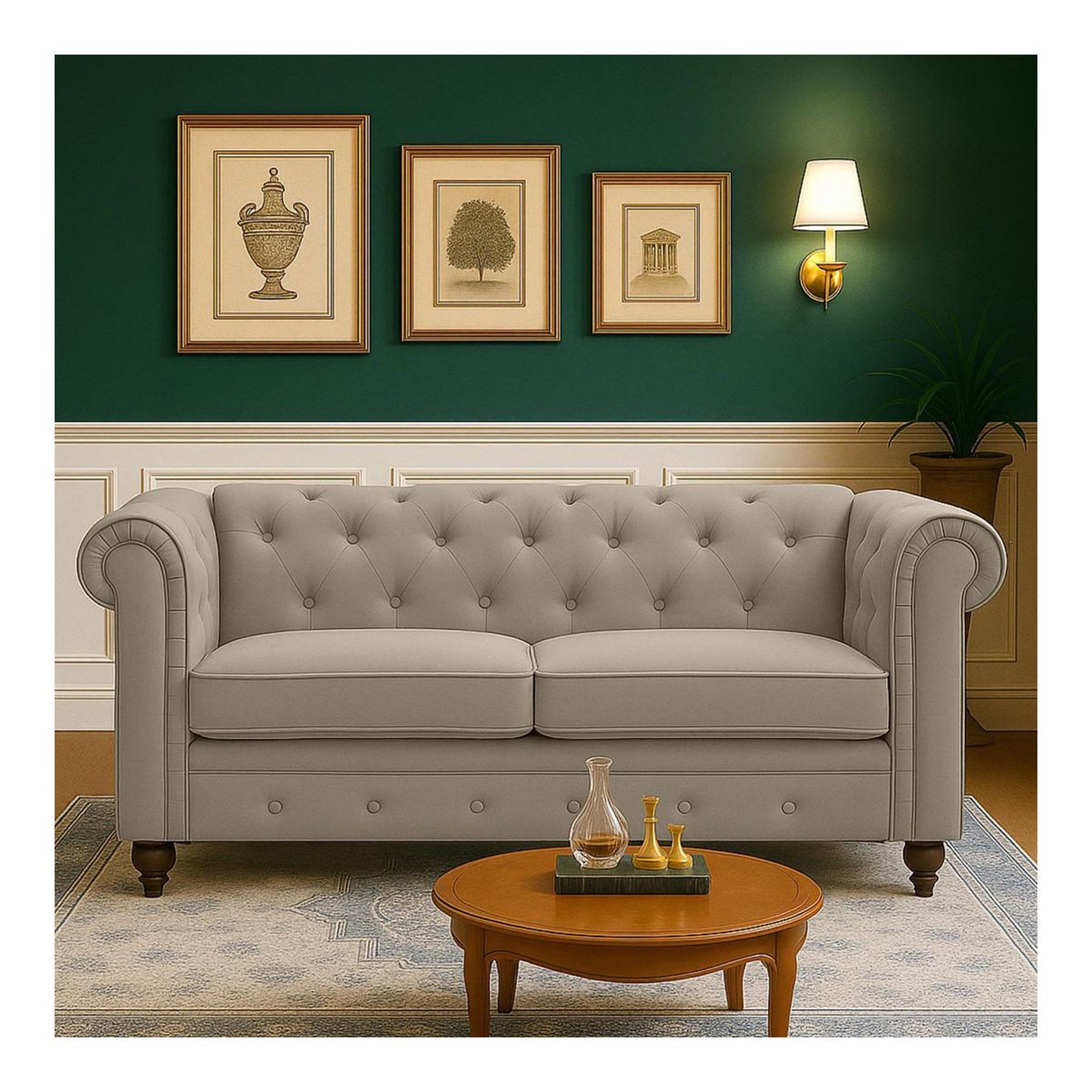 Voir la diapositive 3 : Paris Prix Canapé 2 places velours  chesterfield  157cm taupe