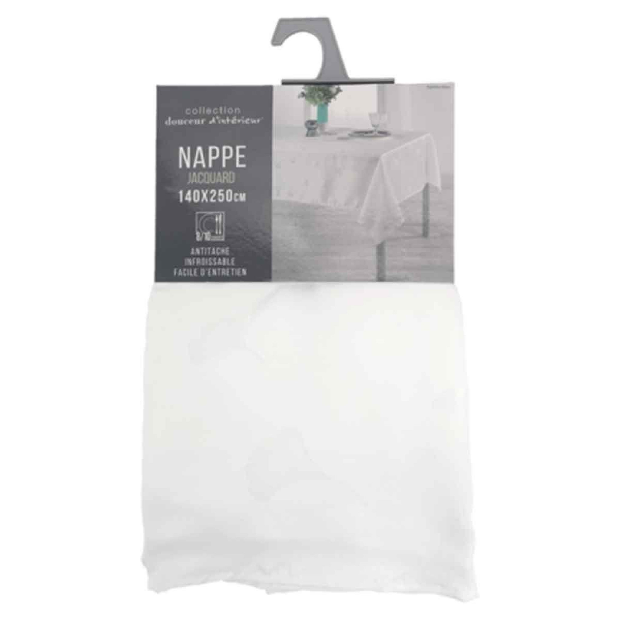 Voir la diapositive 3 : Douceur d'Intérieur Nappe imprimé jacquard  ophélie  140x250cm blanc