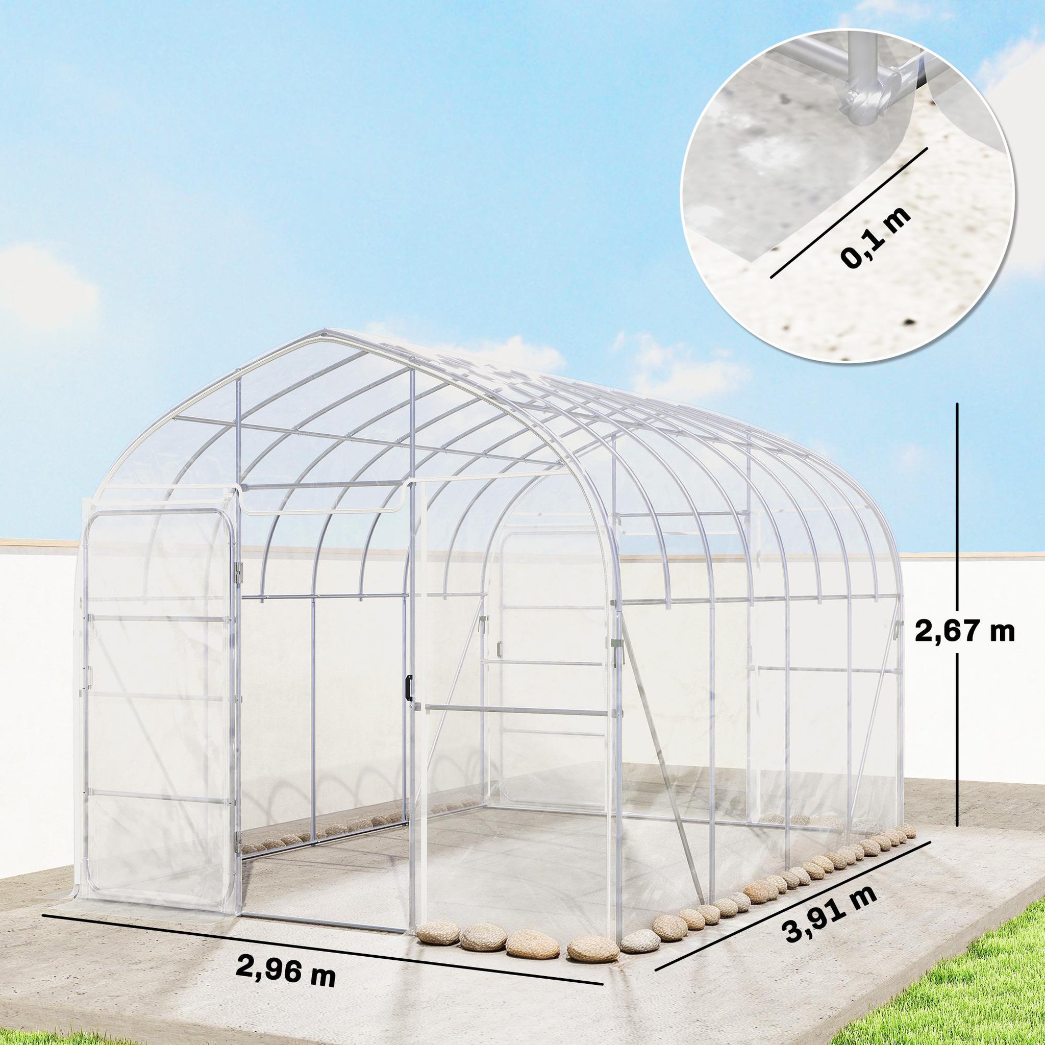 Voir la diapositive 3 : OUTSUNNY Serre tunnel jardin 12 m² - 2 portes - acier galvanisé - bâche transparente