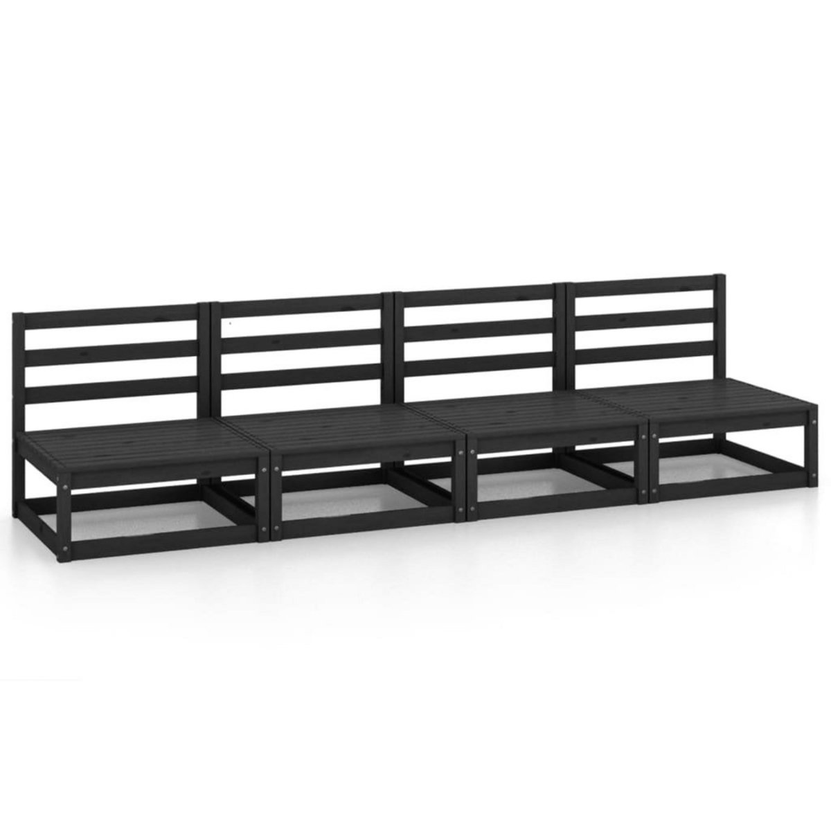 VIDAXL Canape a 4 places de jardin Noir Bois de pin solide